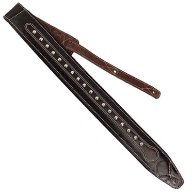 Walker and Williams C-35C Black & Brown Double Padded Leather Guitar Strap with Studs image 3