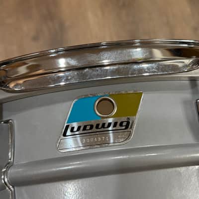 Ludwig L-404 Acrolite 5x14" 8-Lug Aluminum Snare Drum with Rounded Blue/Olive Badge 1980’s image 2