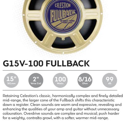 Celestion G15V-100 FULLBACK 15" 8ohm 100W Ceramic Magnet Guitar Speaker 99dB 85Hz image 1