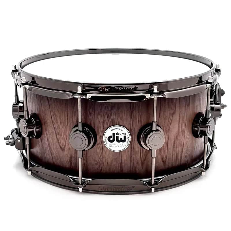 DW Collectors Pure Walnut Snare Drum 14x6.5 Natural to Quick Ebony Burst w/Black Hardware