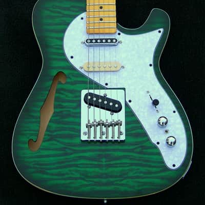 Nashville Thinline Telecaster-Tiger Stripe Green 7-Way Switching 22 Fret Maple Neck Leveled Crowned and Polished Frets+ Grover 406c6 Locking Tuners+ Full Setup! image 9