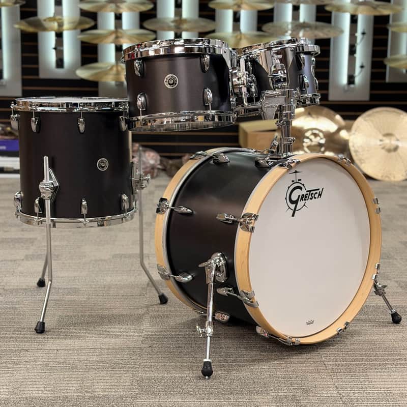 GRETSCH 4PC USA BROOKLYN 20-10-12-14 SATIN BLACK METALLIC - FLOOR MODEL image 1