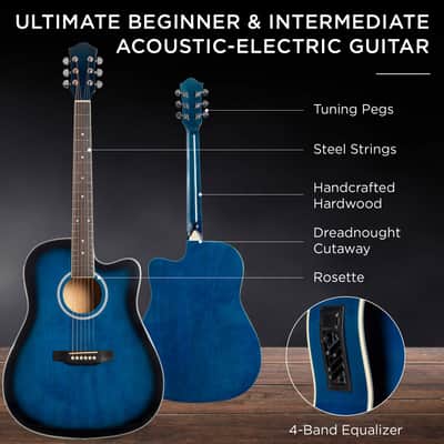Best Choice Products Beginner Acoustic Electric Cutaway Guitar Set w/ Case, Strap - 41in-Blue image 3
