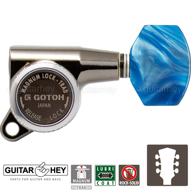 NEW Gotoh SG381-P9 MGT Locking Tuners L3+R3 SMALL BLUE Buttons 3x3, COSMO BLACK
