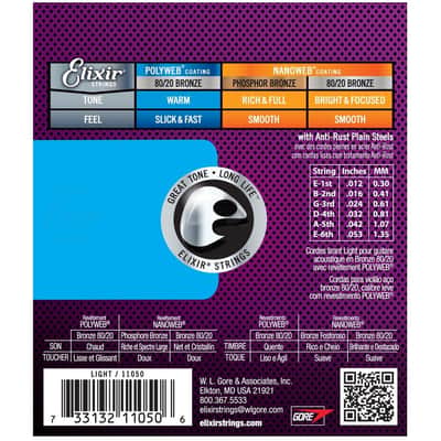 Elixir Bronze Acoustic Guitar String Set POLYWEB Coating Light 12-53 image 3