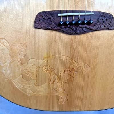 Blueberry Dreadnought Zodiac Aquarius Motif - Hand Made and Hand Carved Steel String Guitar image 6