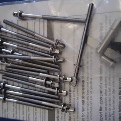 Tama Imperialstar Lot of 17 Bass Drum 3.5" Tension Rods, Manual Book, Drum Key 1 replacement inner lug threaded sleeve + holder image 1