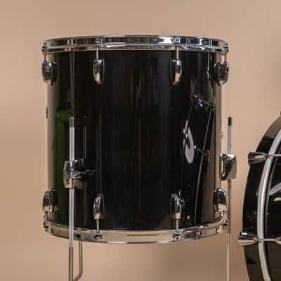 Pearl Wood Fiberglass Reissue Piano Black Drum Set image 3