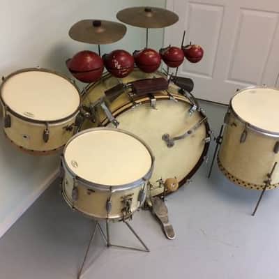 Ludwig & Ludwig Drum Set circa 1940 White Marine Pearl w/ Zildjian Zilco Cymbals image 2