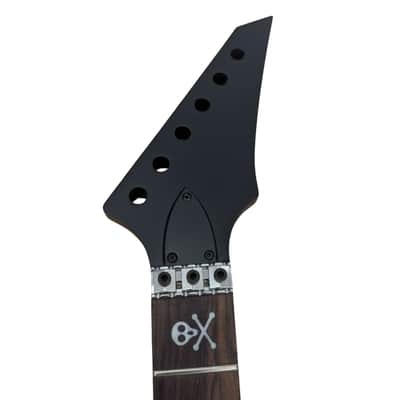 Jackson-Style Guitar Neck, 24 Fret, Maple & Rosewood, Satin Black Headstock, Skull Inlays image 2