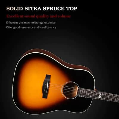 WINZZ AFM16-SD Slope Shoulder Dreadnought Solid Sitka Spruce Acoustic Guitar with Reinforced Carbon Fiber Neck image 7
