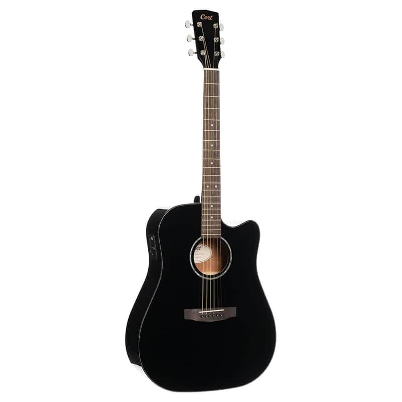 Cort Earth60CE Dreadnought Acoustic-Electric Guitar Black Gloss Solid Spruce image 1