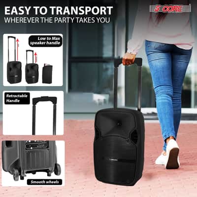 5 Core Party Speaker 2Pc Bluetooth 250W Active Rechargeable Outdoor PA DJ System w 2 Wireless Mic image 8