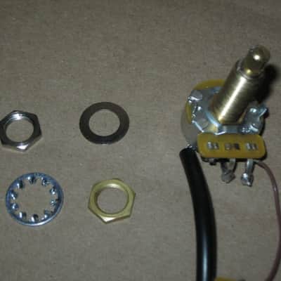A+ 2010s Gibson control harness: 1 volume 500K audio long shaft pot + nut/washer, 1 tone 500K audio long shaft pot + nut/washer, wires, wire insulation, blue capacitor 0.022 uF, jack + nut/washer (NO switch, NO wires for connecting switch) image 5