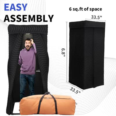 Portable Vocal Booth - Studio Grade Echo-Free Recording Booth for Voiceover, Podcast & Singing, Home Studio/Sound Isolation Booth with Light & Travel Bag (ZIGZAG-BLK, L) image 4