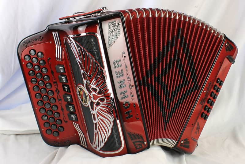 NEW Ruby Red Hohner Anacleto Rey Aguila TT S Diatonic Button Accordion Two Tone FBbEb (Fa) / GCF (Sol) image 1