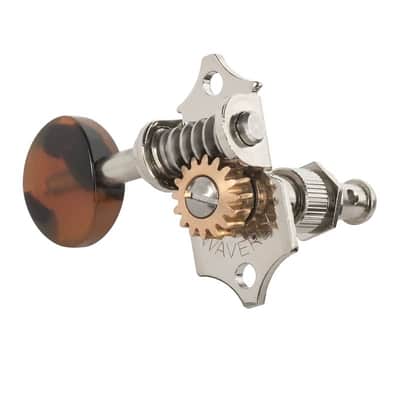Waverly Guitar Tuners with Dark Tortoise Knobs for Solid Pegheads, Nickel, 3L/3R image 2