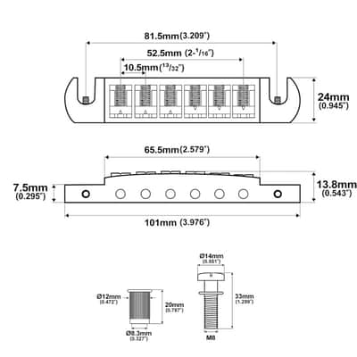 52.5mm (2-1/16 inch) String Spacing Tune-o-matic Pigtail Style Adjustable Wraparound Bridge Tailpiece for Epiphone Les Paul SG Style Electric Guitar image 6