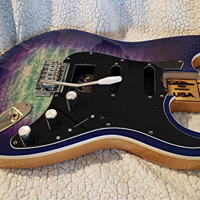 Bottom price on a Beautiful USA Bound Alder body.Quilt maple top. In "Deluxe blue dragon" .Made for a Strat neck #DD-412 image 11