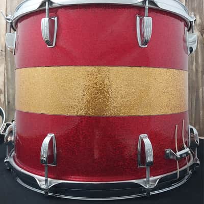 60's Ludwig 15"x12" Firehouse #4 Red/Gold Tri-Band Sparkle Marching Snare Drum image 8
