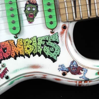Custom Painted and Upgraded Fender Squier Strat - Aged and Worn With Graphics and Matching Headstock image 10