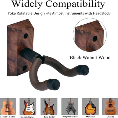 Guitar Wall Hangers 3 Pack, Guitar Ukulele Wall Mount, Guitar Hanger Wall Hooks,Holders,Stand, Black Walnut Guitar Wall Mount Hanger,for Acoustic,Electric,Guitar,Bass,Banjo,Mandolin,Ukulele image 3