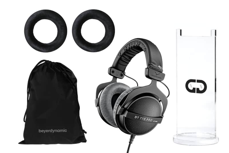 Beyerdynamic DT 770 Pro 80 Ohm Studio Headphone in Gray Bundled with Replacement EDT 770 VB Ear Pad Set Velour in Black and Headphone Stand (3 Products) image 1
