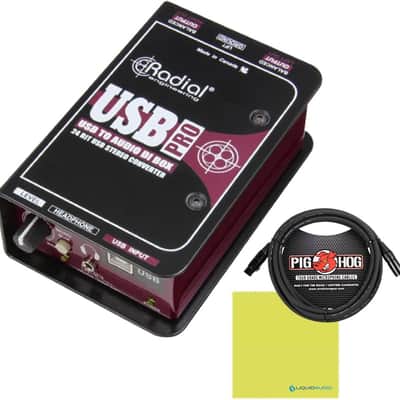 Radial Engineering USB-Pro Stereo USB Laptop DI Bundle w/Pig Hog Mic Cable & Liquid Audio Polishing Cloth