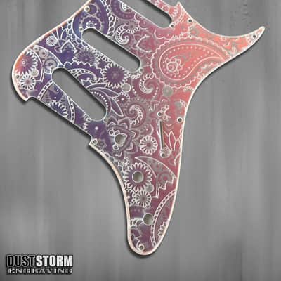 Paisley Pickguard Tremolo Cover Set Engraved Iridescent Rainbow Acrylic Mirror for PRS Silver Sky image 6