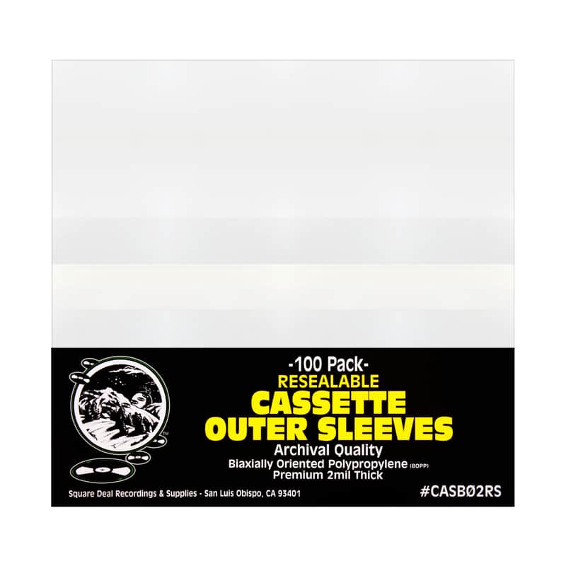 (100) Cassette Sleeves - RESEALABLE Premium 2mil Thick - Archival Quality, Crystal Clear, With Flap - Holds 1 Standard Cassette image 1