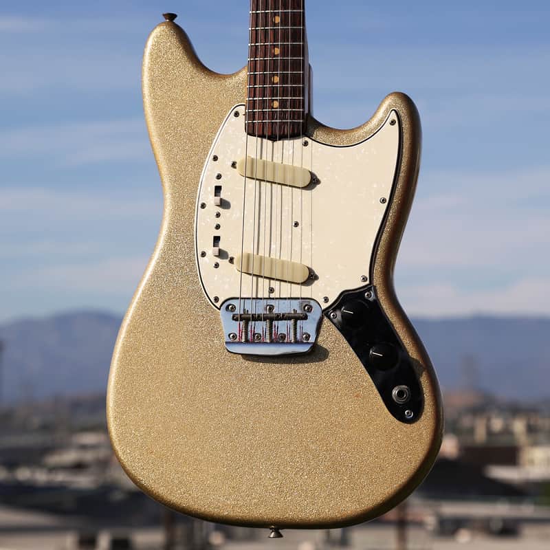 1964 Fender Duo Sonic Vintage Guitar - Original Gold Sparkle! With Original Leather Gig Bag image 1
