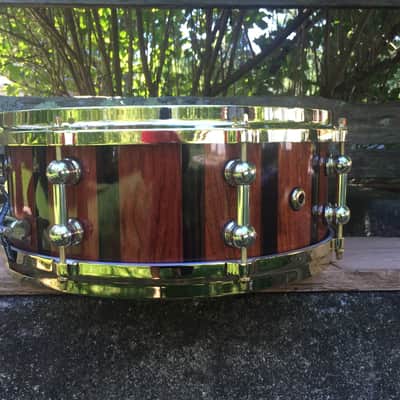 Meliti Acoustics 14'' x 5.5'' Bubinga and Ebony Stave Snare Drum 2015 Clear Gloss image 6