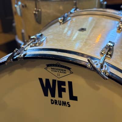 VINTAGE 1950's WFL Drum Set in White Marine Pearl - 14x24, 9x13, 16x16, 16x16, 6.5x14 image 6