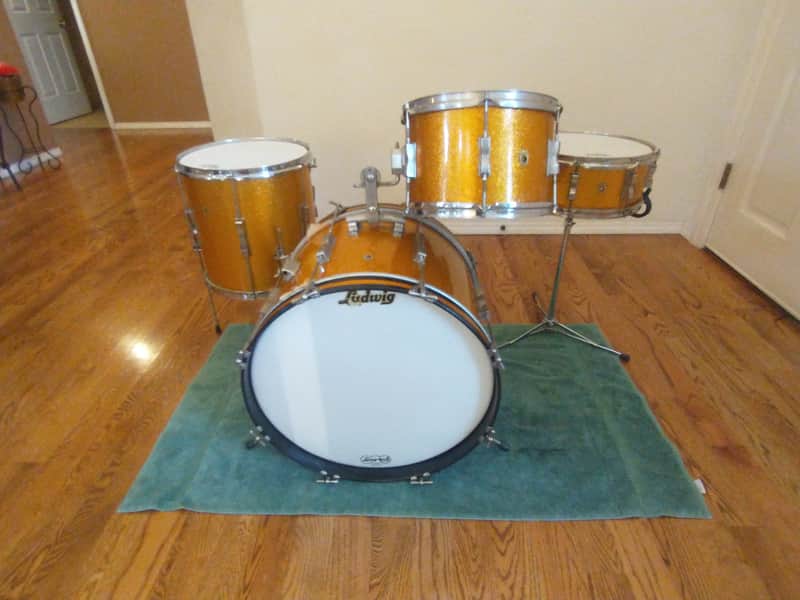 Ludwig Vintage 1966 Gold Sparkle Club Date Outfit W/ Matching Jazz Festival Snare - Amazing! image 1