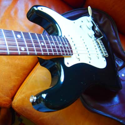 1980 Greco SE-800 Super Real Black, V neck with rosewood slab board (MIJ S-Style) + Original gig bag image 13