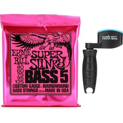 Ernie Ball 2824 Super Slinky Nickel Wound Electric Bass Guitar Strings with Pegwinder - .040-.125 5-string image 2