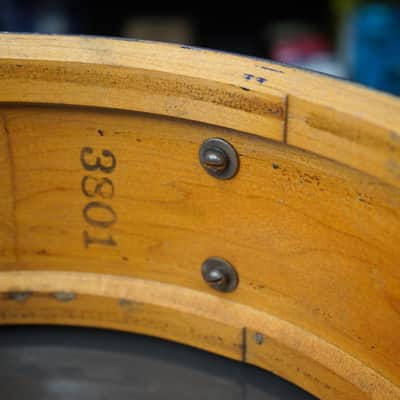1938 Ludwig & Ludwig 'King Louie' 5x14" 3ply Snare Drum - Green & Gold Duco image 4