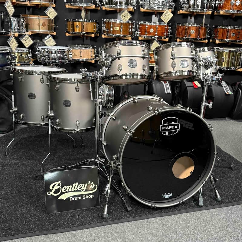 ~WOW!~ Mapex Saturn Evolution Maple/Walnut Hybrid 6-Piece 8/10/12/14/16/22 Drum Kit Set in Gun Metal Grey Lacquer with Black Nickel Hardware image 1