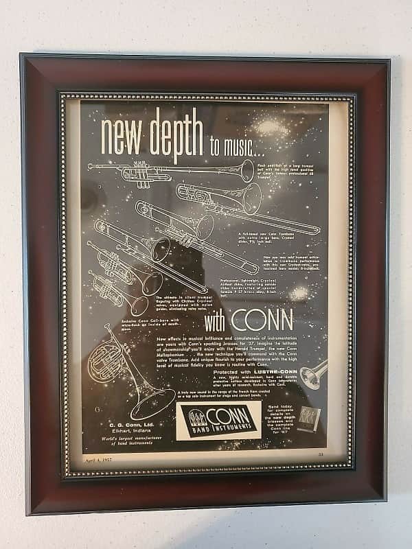1957 Conn Horns Promotional Ad Framed Conn Trumpets,  French Horn Original image 1
