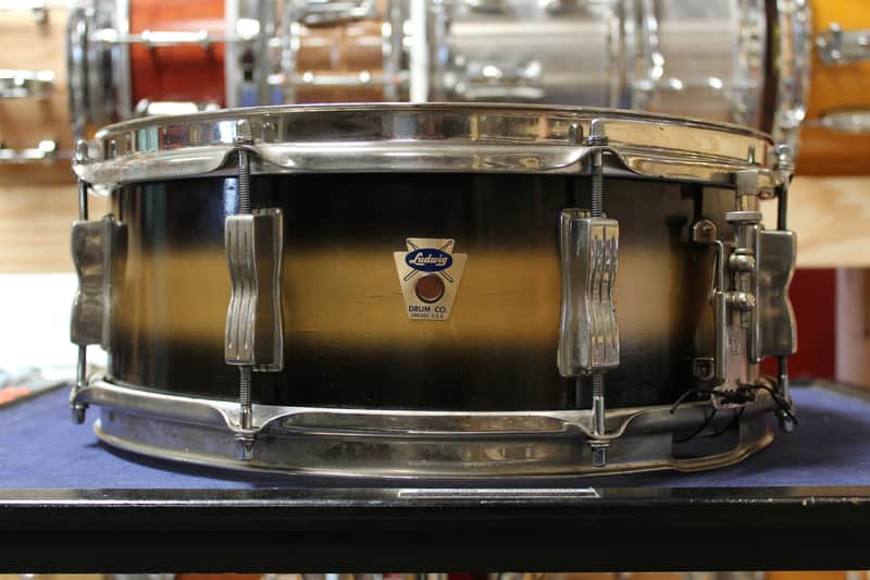 1960 Ludwig 5x14 Transition Badge Jazz Festival Snare Drum in Black and Gold Duco image 1