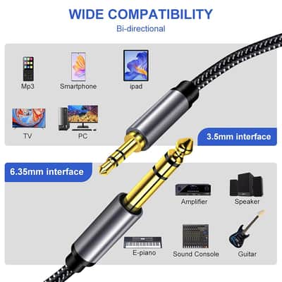 6.35mm 1/4" Male to 3.5mm 1/8" Male 10M: Zinc Alloy Case Double Layer Shielded Nylon Braid High Sound Quality 3.5mm TRS to 6.35mm Audio Cable image 4