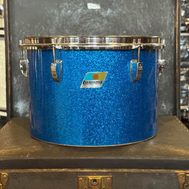 VINTAGE 1970's Ludwig 9x13" Blue & Olive Badge Concert Tom in Blue Sparkle image 1