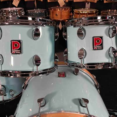 ~NEW~ Premier Elite Maple/Birch Hybrid 4-Piece 10/12/16/22 Drum Kit Set in Baby Blue Lacquer w/ Natural Gloss Bass Drum Hoops image 5