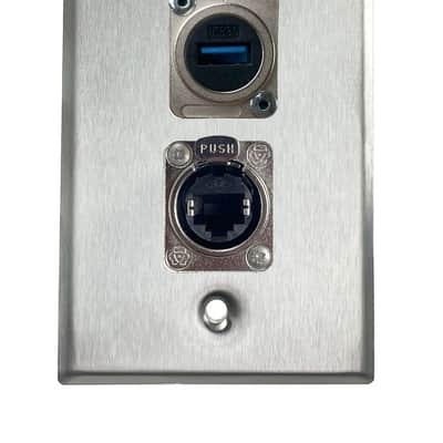 Stainless PROCRAFT SPL-2X-ST-VAR 1 Gang Stainless Pro Audio Installation Wall Plate Loaded, Made in the USA-USB Feed-Thru / RJ45 (CAT 5) Feed-Thru image 1
