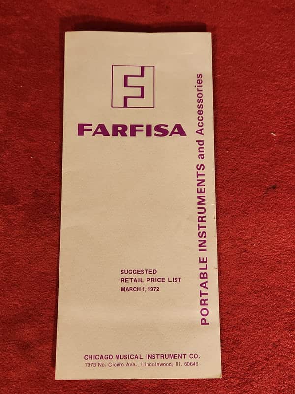 Vintage 1972 Farfisa Price List image 1
