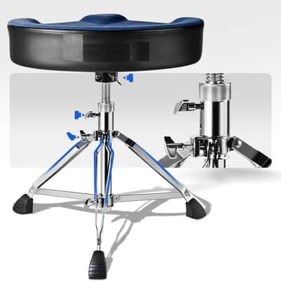 Heavy Duty Drum Throne, Motorcycle Style Drum Stool, Widened Drum Chair with Velvet Surface, Height Adjustable Padded Seat, Double Braced, Blue image 3