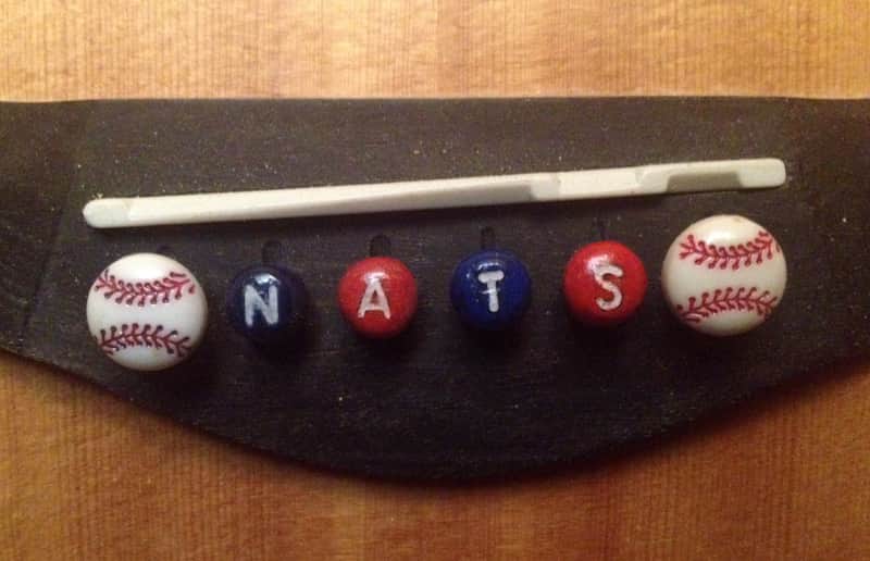 Got Bridge Pins? Ebony Bridge Pins with Nats Baseball Tops image 1
