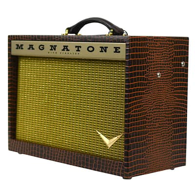 New Magnatone Starlite 1X8 Combo Amp w/TRG Exclusive Brown French Alligator Wrap & Gold Stripe Grillcloth #7759 image 3