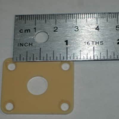 used (has some nicks & scratches) unknown brand CREME PLASTIC RECTANGLE Jack Plate + nickel finish SCREWS (refer to measurements in description) flat - but will flex when installed, might fit Epiphone LP 100 model guitar (NO guitar included) image 9
