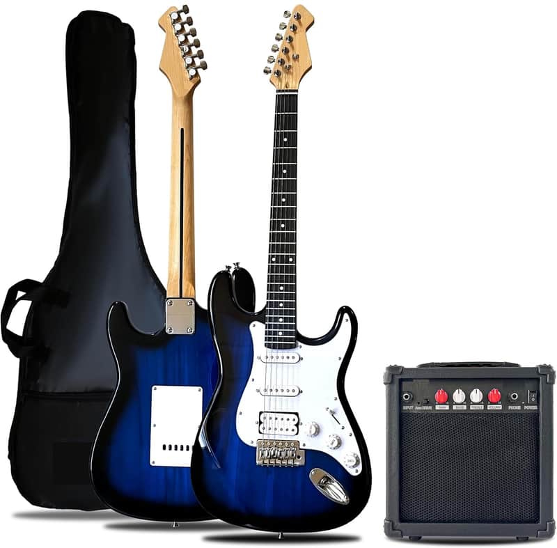 Soild Body Electric Guitar Kit with Amp 20W, Strings, Strap, Tuner, Picks, Gig Bag, Cable, Tremolo Bar, 39" Full Size Guitar HSS Pickups Guitarra Electrica Beginner Gift - Blue image 1
